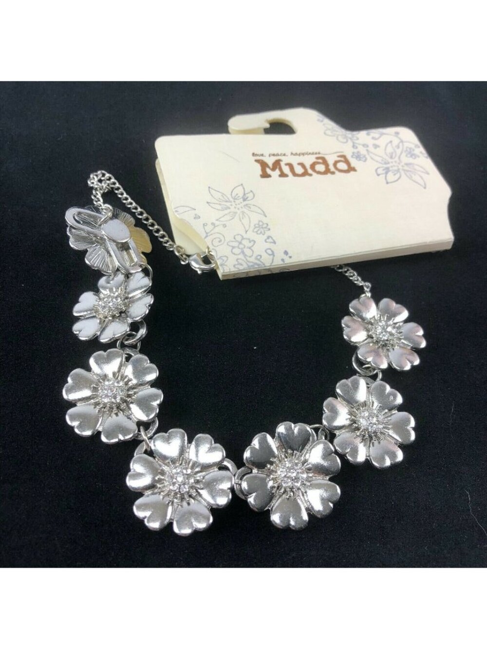 Mudd Necklace Silver-tone Flowers with Crystal Centers